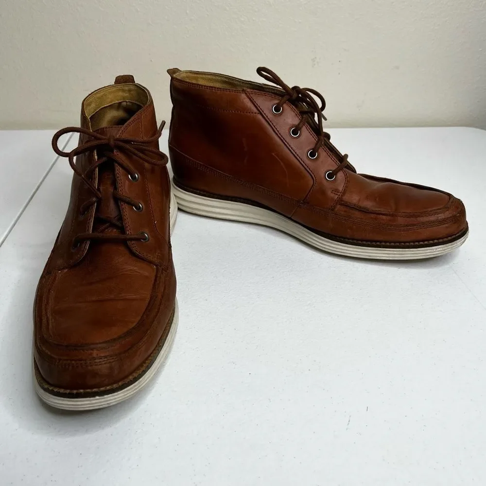 Cole Haan Lunargrand Brown Leather Chukka Ankle Boots Moc Toe Lace Up Men 10
